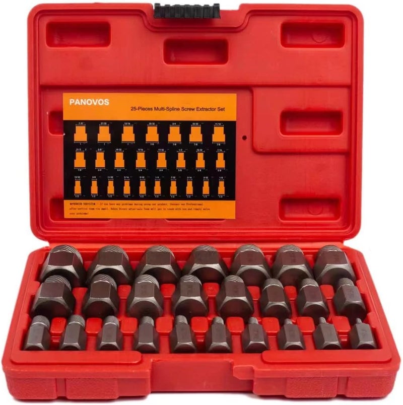 PANOVOS 25Pcs Screw Bolt Nuts Extractor Set, Hex Head Multi-Spline Remover Bolt Extractor Set, Rounded Bolt Remover For Broken Studs, Bolts, Hexagon Sockets Screws and Fittings - Image 1